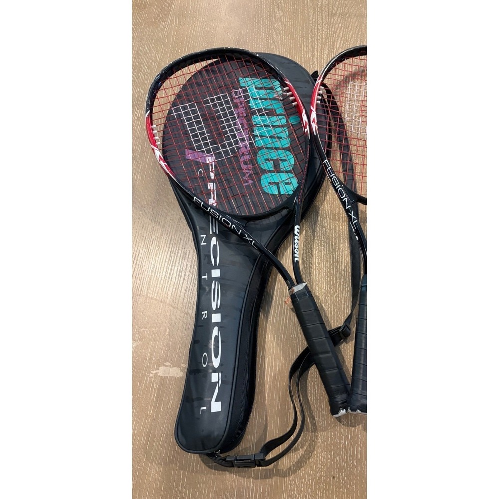 Wilson Fusion XL Tennis Rackets Lot of 2 Black Red with Prince Carrying Case